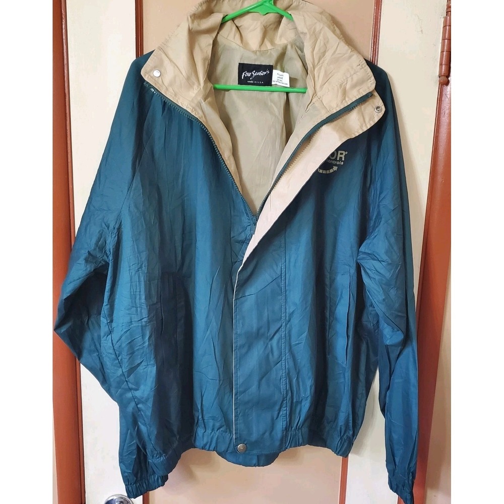 Vintage 90s Four Seasons Teal Windbreaker Fincor Drives and Controls Jacket - Picture 4 of 7